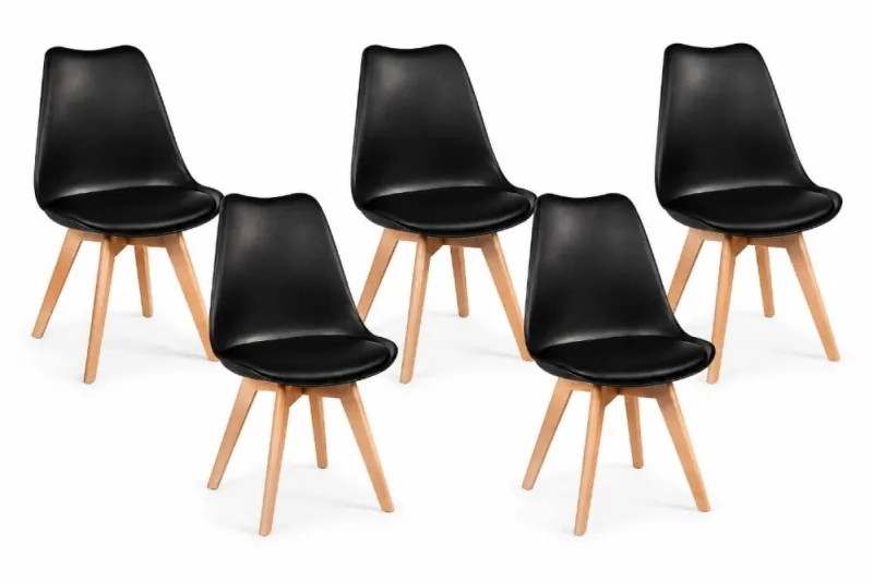 Kit 5 Cadeiras Jantar Eames Wood Leda Design Estofada Preta - Decoreshop