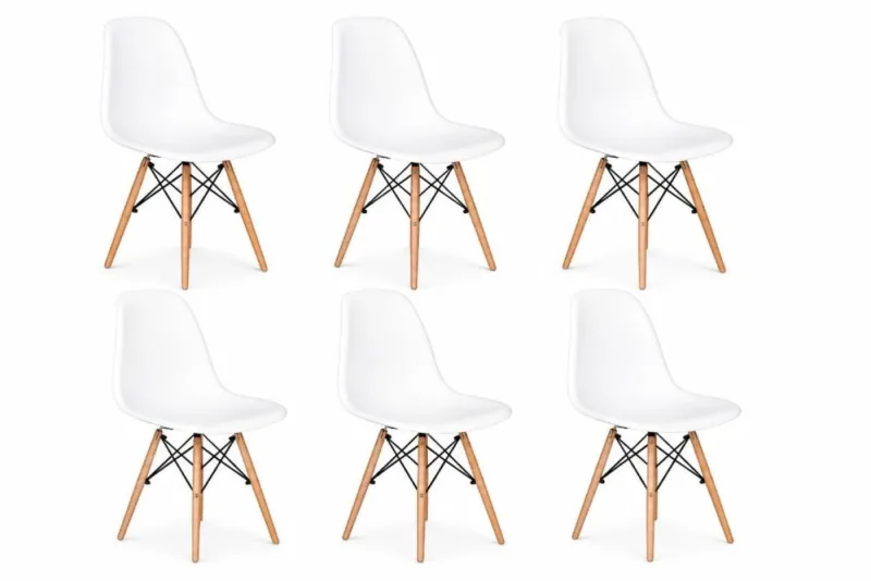 Kit 6 Cadeiras Eiffel Charles Eames Branca Wood Base Madeira - Decoreshop