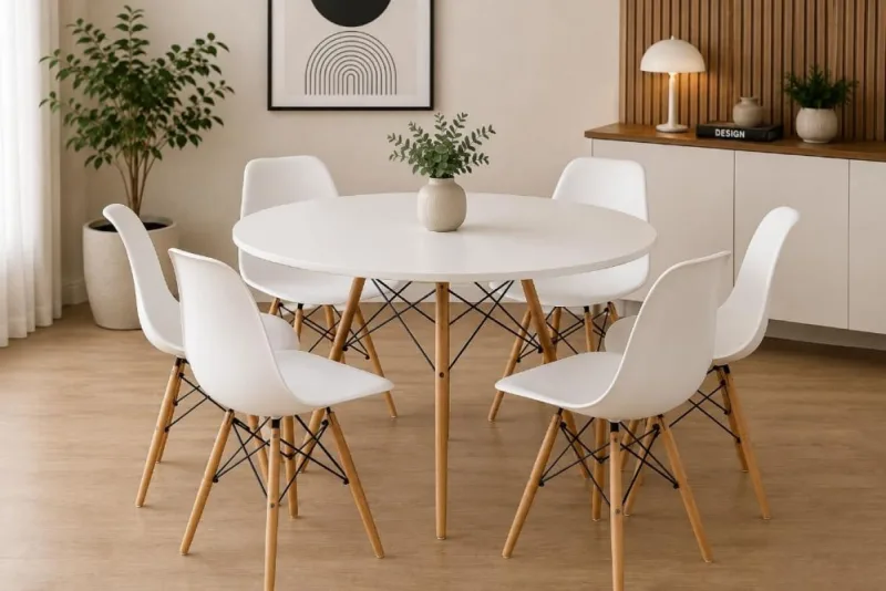 Kit Mesa de Jantar Eames 110cm com 6 Cadeiras Eiffel, Branco - Decoreshop
