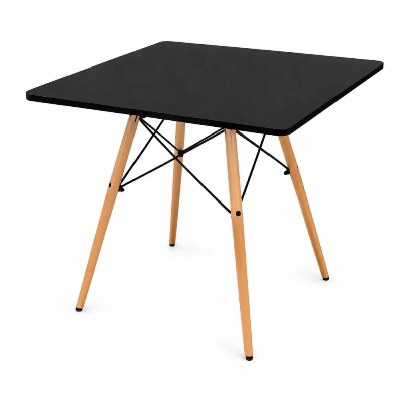 Mesa de Jantar Eiffel Preta Quadrada 90cm MDF Pés Madeira - Decoreshop - Móveis