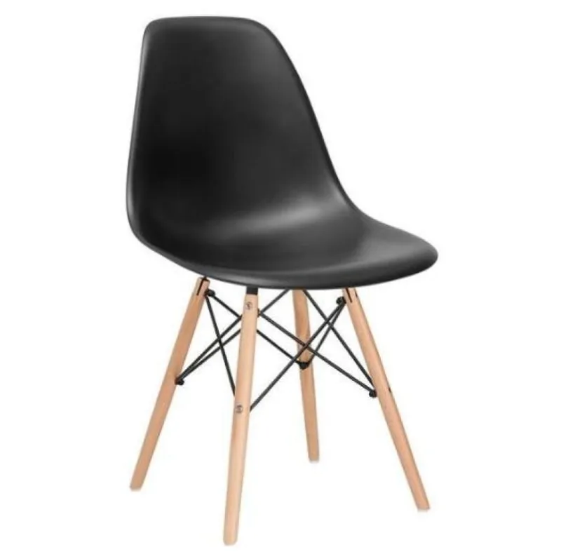 Cadeira Eiffel Charles Eames Preta Base Madeira Sala e Cozinha - Decoreshop - Móveis