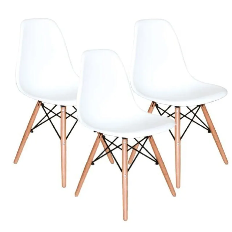 Kit 3 Cadeiras Modernas Eiffel Cor Branca com Base Palito - Decoreshop