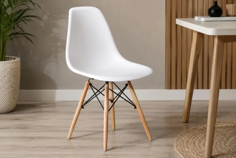 Cadeira Eiffel Charles Eames Branca com Base de Madeira - Decoreshop - Móveis