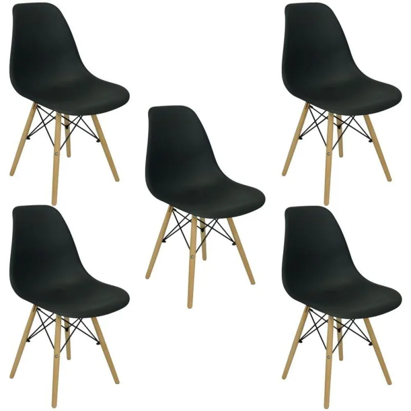 Kit Com 5 Cadeiras Charles Eames Eiffel Pretas Base De Madeira, Design Moderno - Decoreshop - Livros