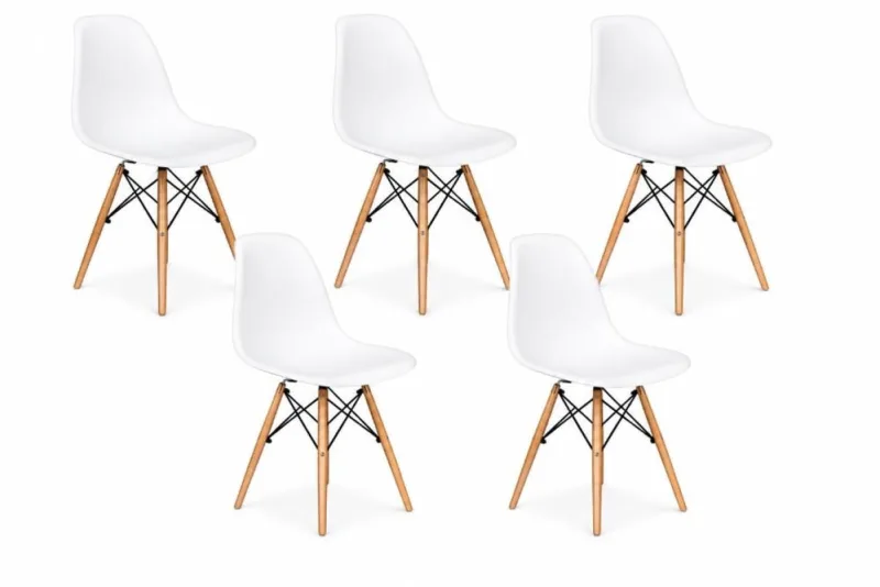Kit 5 Cadeiras Charles Eames Eiffel Wood Design - Branca - Decoreshop