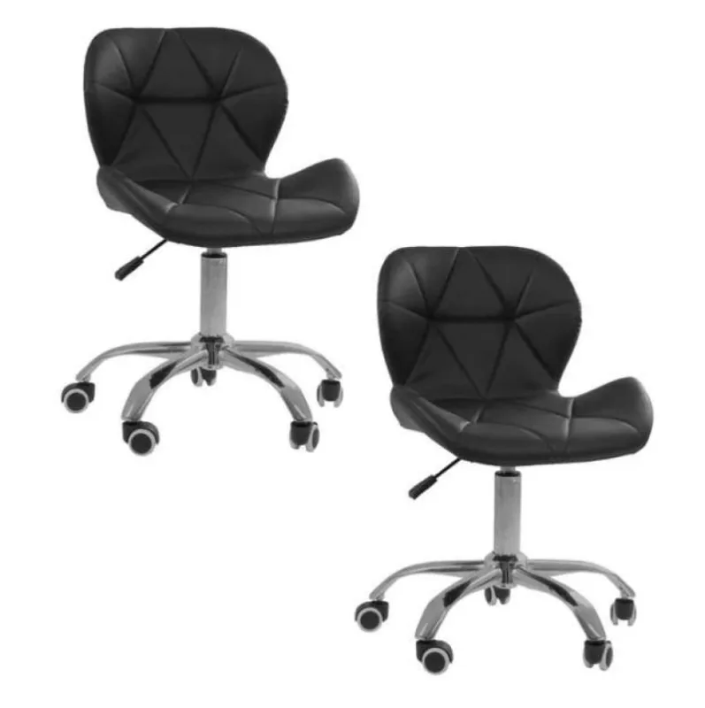 Kit com 2 Cadeira Slim Office Giratória Estofada Regulável com Rodízios Preta - Decoreshop