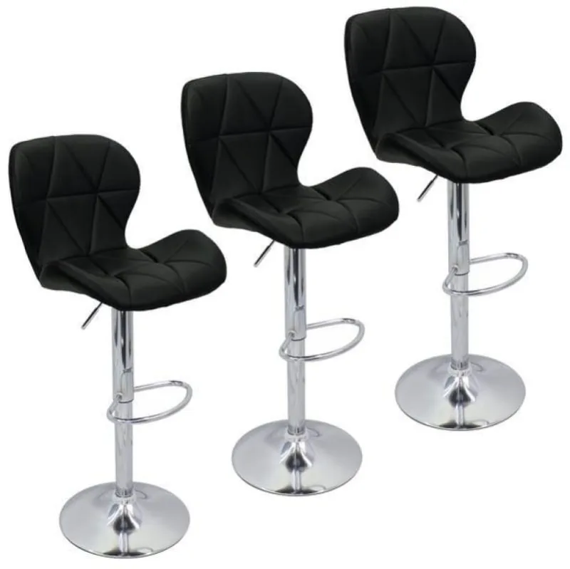 Kit 3 Banquetas Slim  Regulagem Altura Cor Preto Cromado - Decoreshop - Móveis