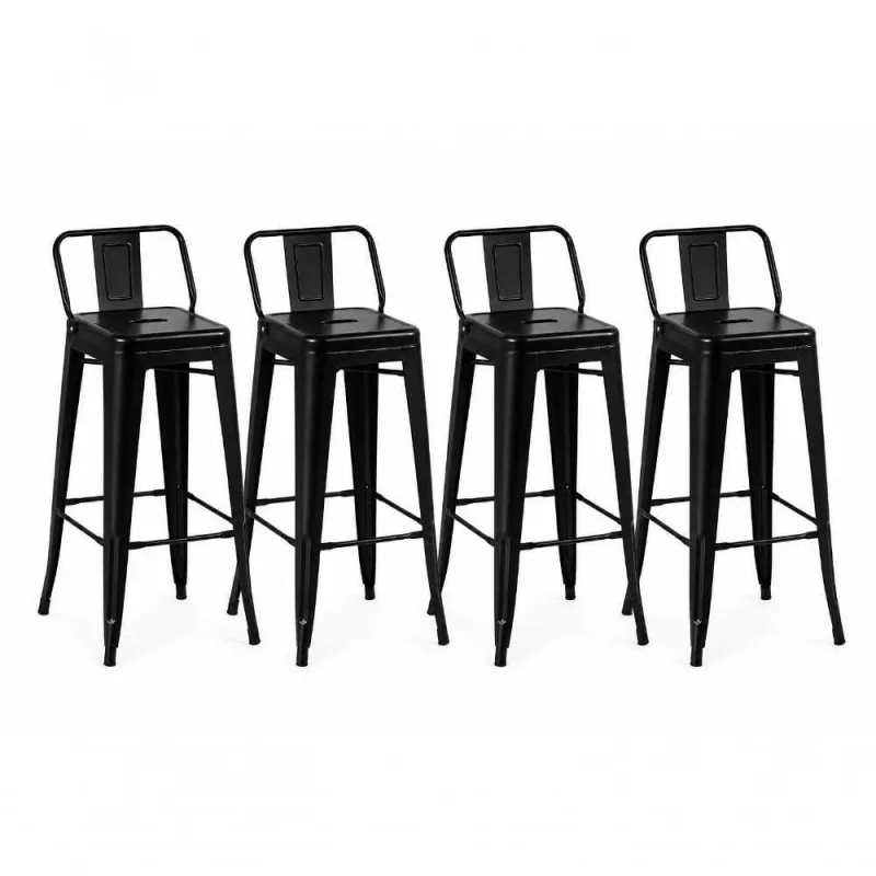 Kit 4 Banquetas Altas Tolix em Aço com Encosto Preto Decoreshop - Decoreshop