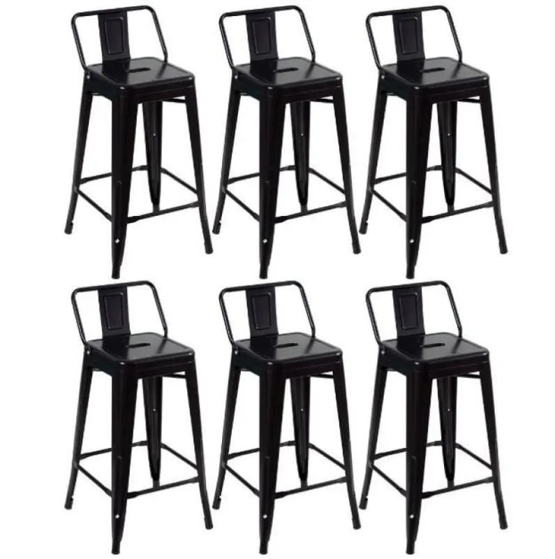 Kit 6 banquetas altas Iron Tolix com encosto 76 cm Preto - Decoreshop - Móveis