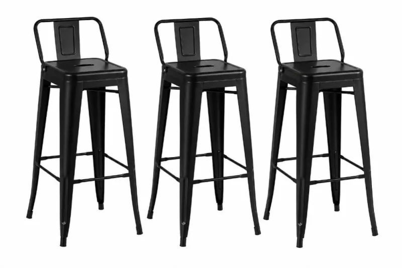 Kit 3 Banquetas Altas Industriais 76cm com Encosto Estilo Tolix - Decoreshop