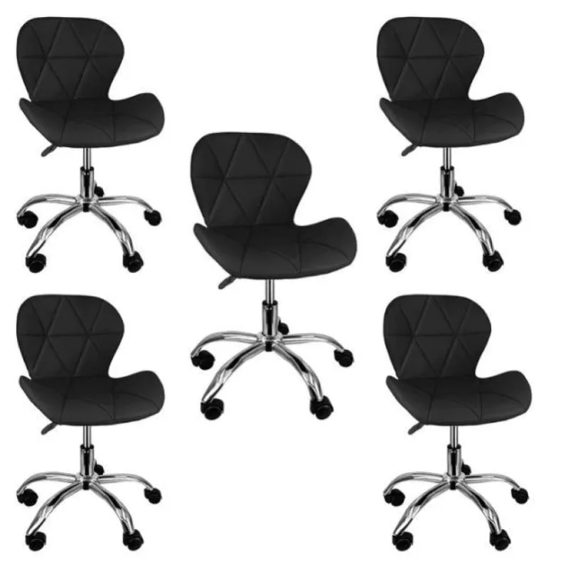 Kit com 5 Cadeira Slim Office Giratória Estofada Regulável com Rodízios Preta - Decoreshop - Móveis