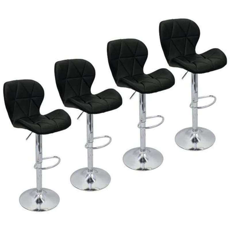 Kit 4 Banquetas Slim Aço Cromado Courino Preto Decoreshop - Decoreshop
