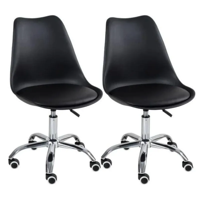 Kit 2 Cadeira Home Office Leda Giratória  Base Cromada,Preto - Decoreshop - Móveis