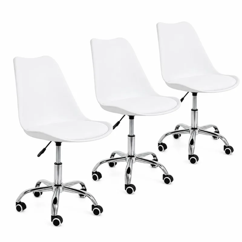 Kit 3 Cadeira Office Leda Giratória, Regulagem de Altura,Branco - Decoreshop