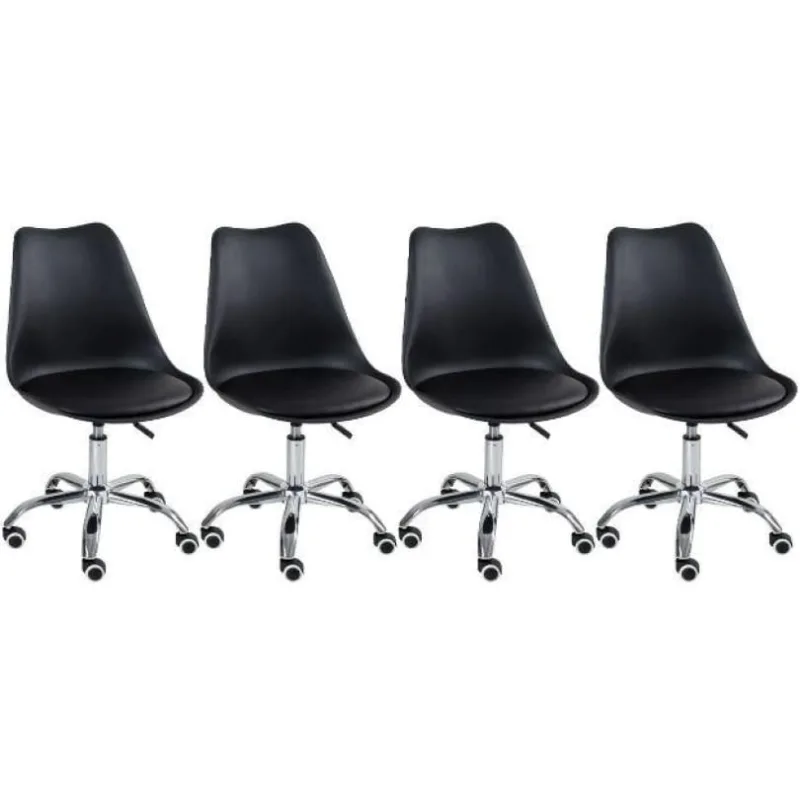 Kit 4 Cadeiras Leda Giratória com Rodízios, Regulagem de Altura,Preto - Decoreshop - Móveis