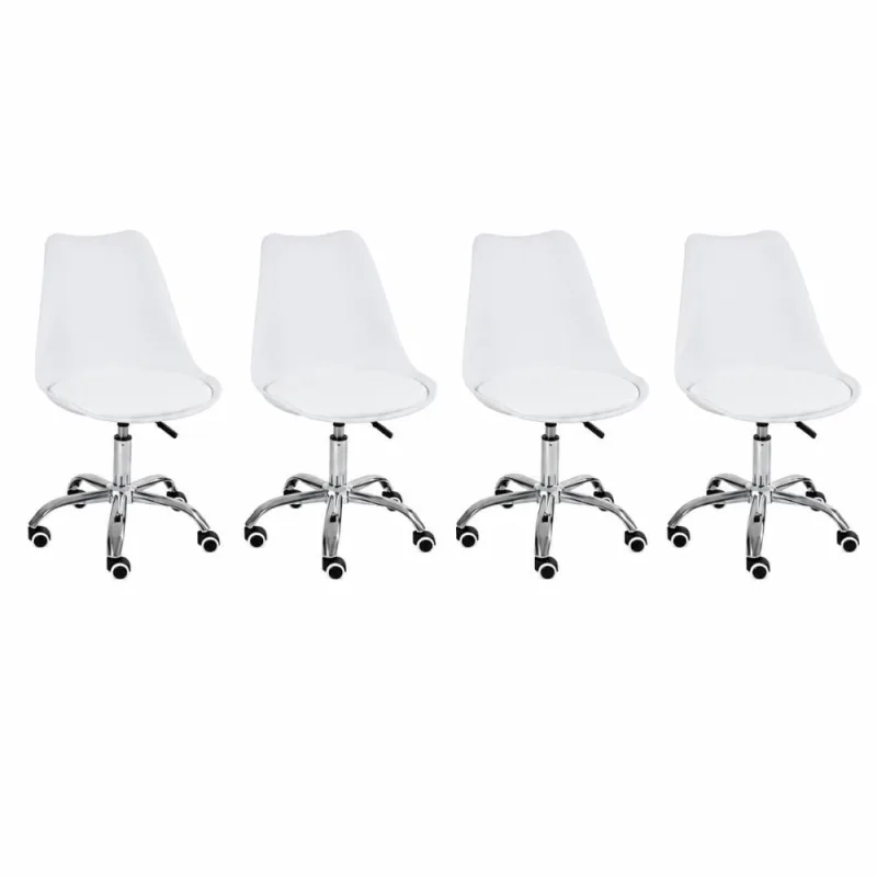 Kit 4 Cadeira Leda , Base Cromada com Rodízios,Branco - Decoreshop - Móveis