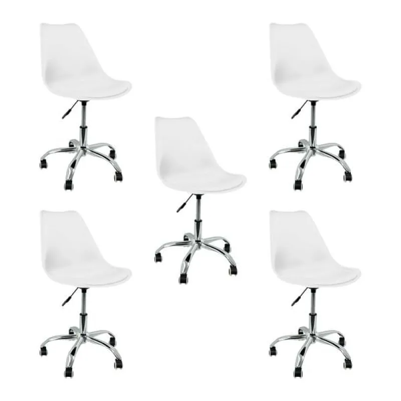 Kit 5 Cadeiras Tulipa Home Office, Regulagem de Altura, Branco - Decoreshop - Móveis