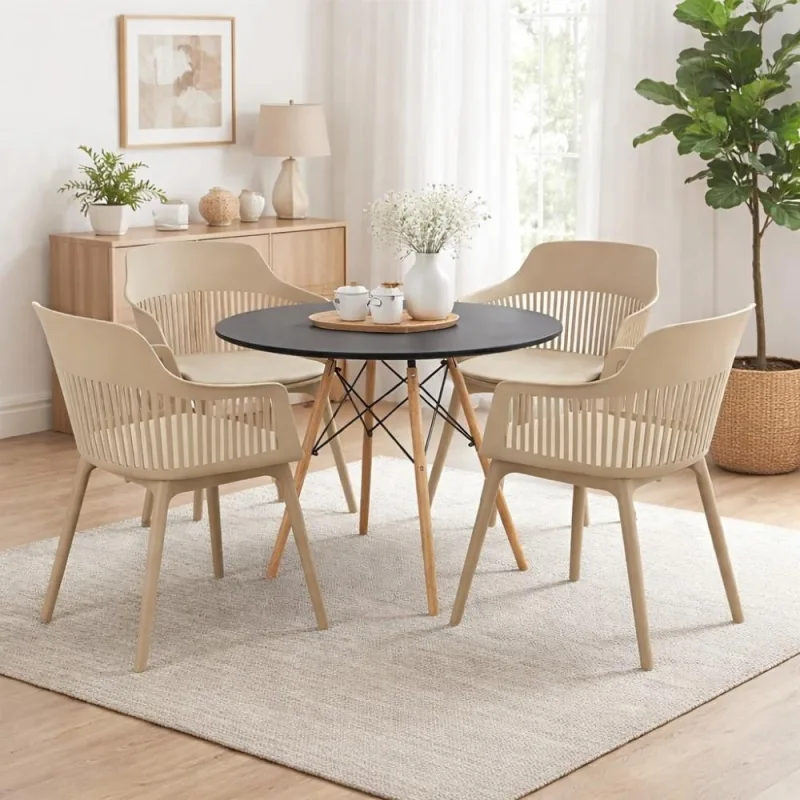 Conjunto de Jantar Mesa Eiffel 100 cm Preta + 4 Cadeiras Marcela Nude - Decoreshop