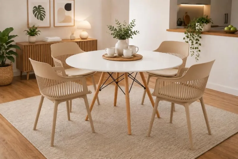 Mesa de Jantar Eiffel 120cm Branco  +4 Cadeiras Marcela Nude - Decoreshop