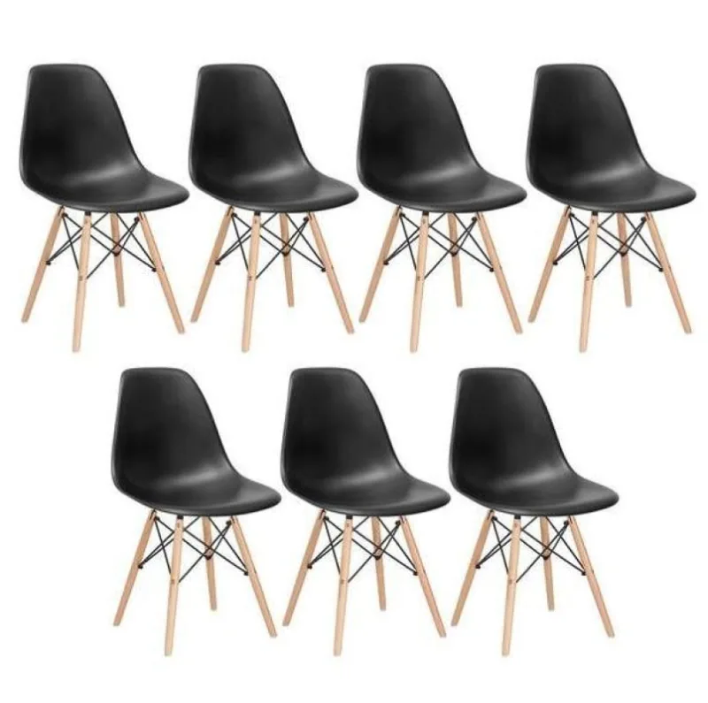 Kit 7 Cadeiras Charles Eames Eiffel Dkr Wood Preto - Decoreshop - Móveis