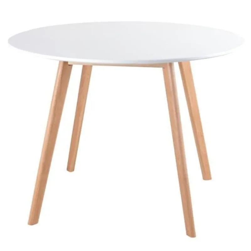 Mesa de Jantar Redonda 80cm Branco Leda com Pés de Madeira - Decoreshop - Móveis