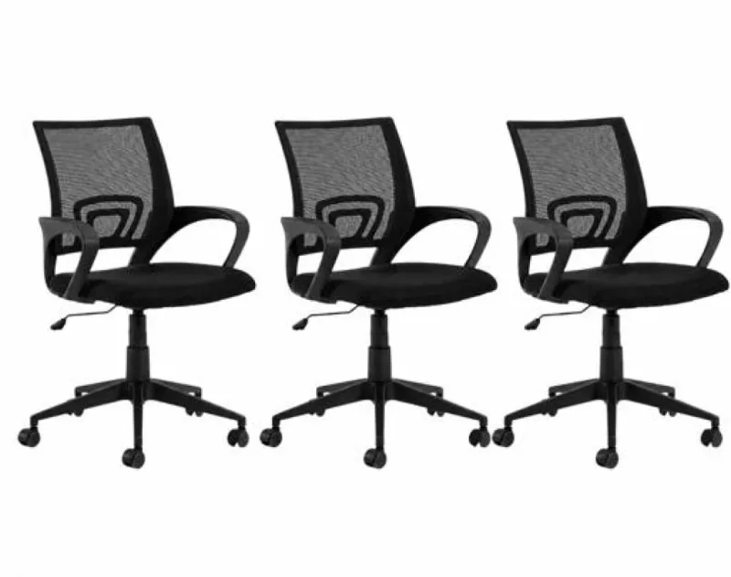 Kit 3 Cadeiras Office Mesh Java  Base e Rodízios Preto - Decoreshop