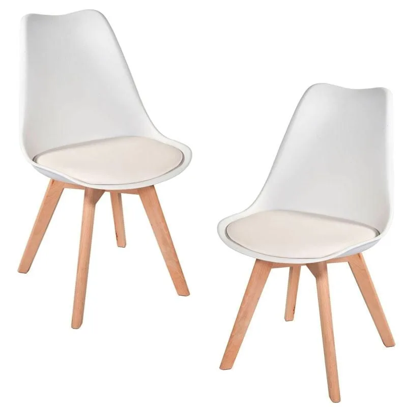 Conjunto 2 Cadeiras Leda Branca Moderna Estofada Base Madeira - Decoreshop - Móveis
