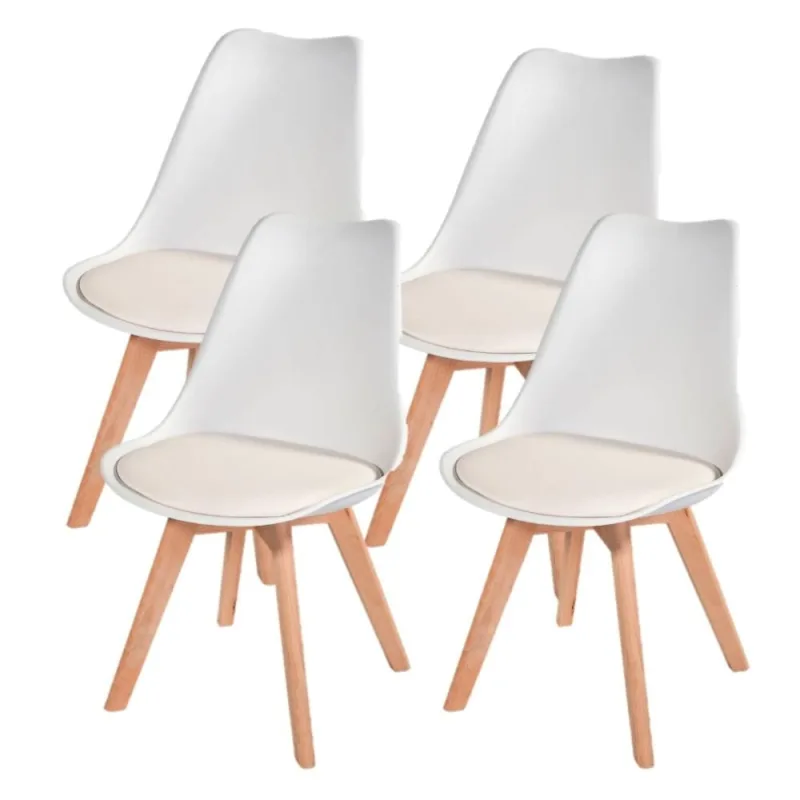Kit 4 Cadeiras Eiffel Leda Branca Estofadas Pés de Madeira - Decoreshop - Móveis