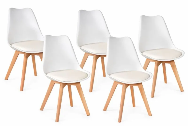 Kit 5 Cadeiras Leda Brancas Base Madeira para Sala de Jantar - Decoreshop