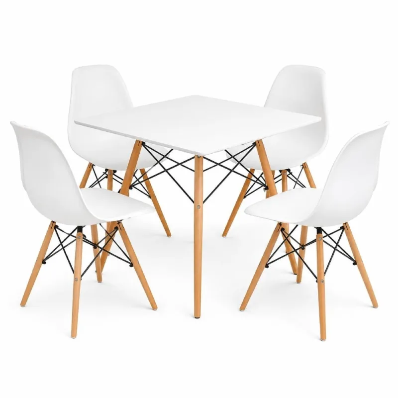 Conjunto de Jantar Mesa Eiffel Quadrada 80cm + 4 Cadeiras Eiffel Brancas - Decoreshop
