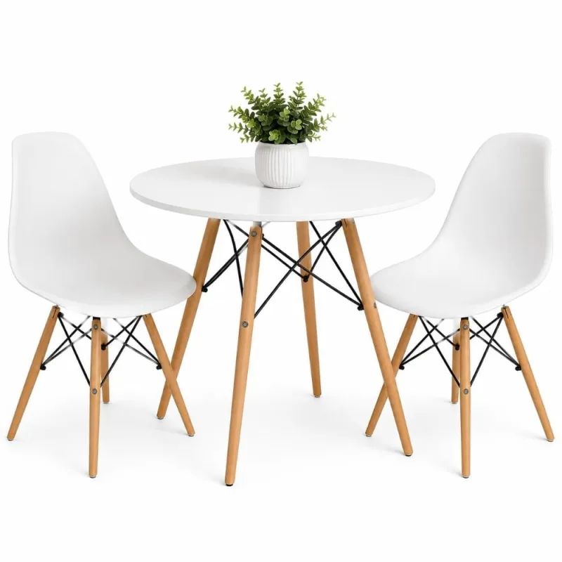 Conjunto Mesa Eiffel Redonda 90cm + 2 Cadeiras Eiffel Brancas - Decoreshop - Móveis