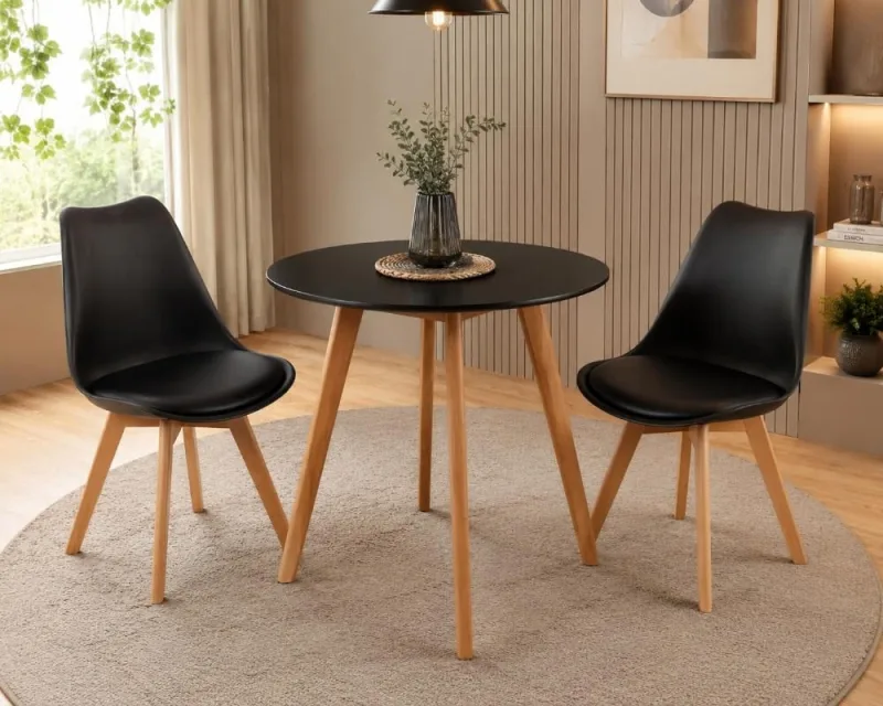 Conjunto Mesa Leda Redonda 90cm + 2 Cadeiras Saarinen Preta - Decoreshop - Móveis