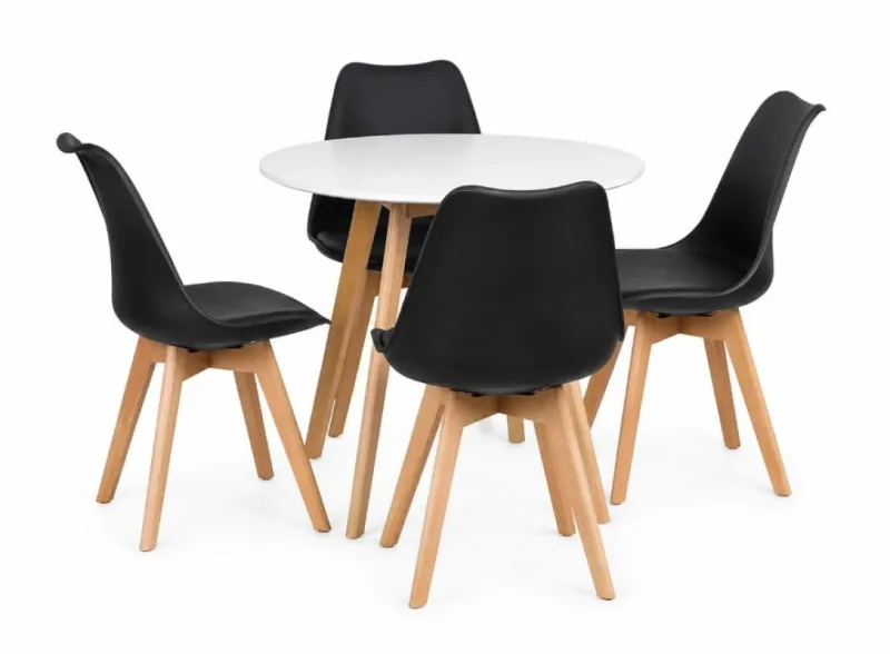 Kit  Mesa Leda Redonda 90cm Branca + 4 Cadeiras Leda Pretas - Decoreshop - Móveis