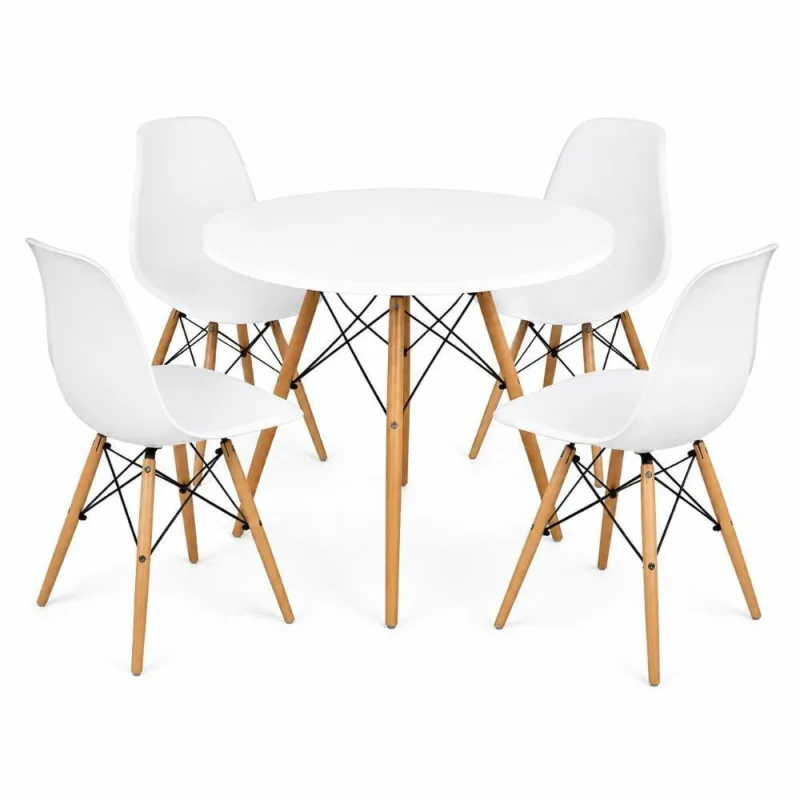 Conjunto Mesa Eiffel 4 Lugares Tampo em MDF Cadeiras Polipropileno Branco 80CM Decoreshop - Decoreshop