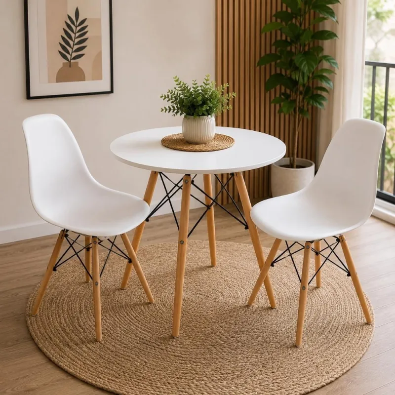 Conjunto Mesa Eiffel Branca 80cm + 2 Cadeiras Eiffel Brancas - Decoreshop - Móveis