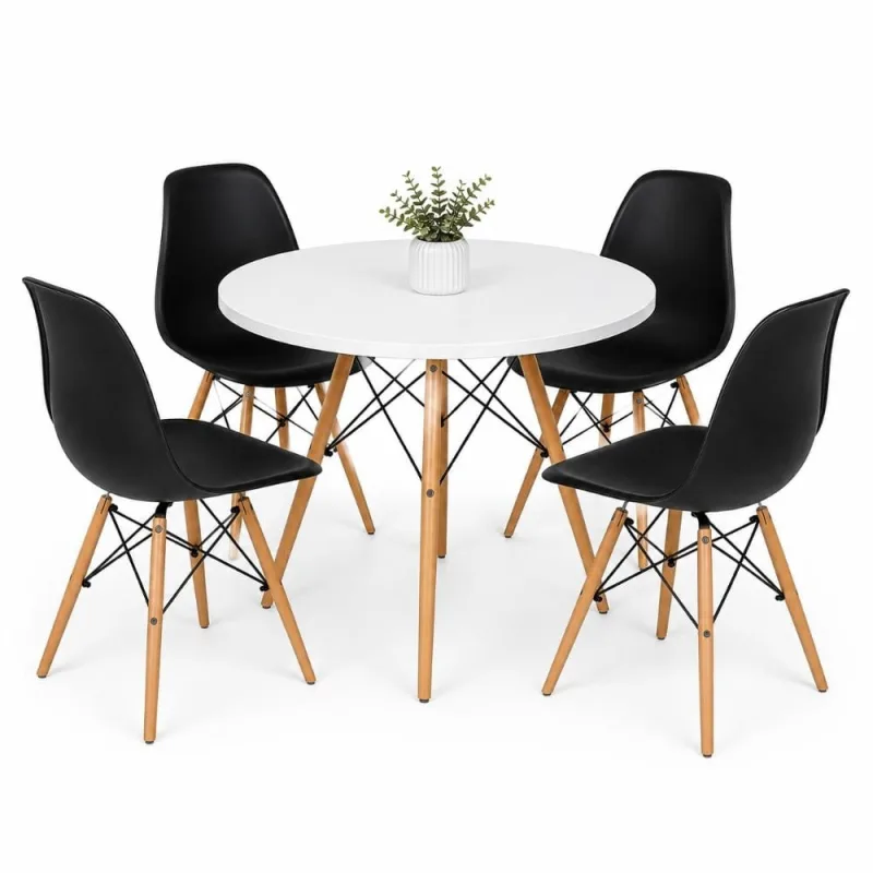 Conjunto Mesa Eiffel Branca 80cm + 4 Cadeiras Eiffel Pretas - Decoreshop