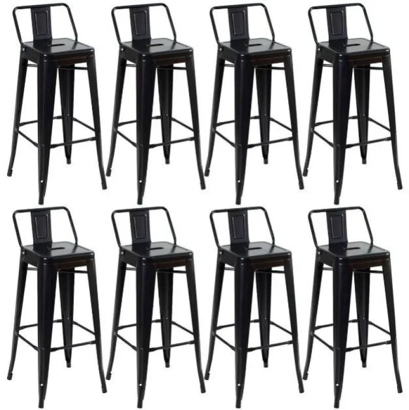 Kit 8 banquetas altas Iron Tolix com encosto 76 cm Preto - Decoreshop