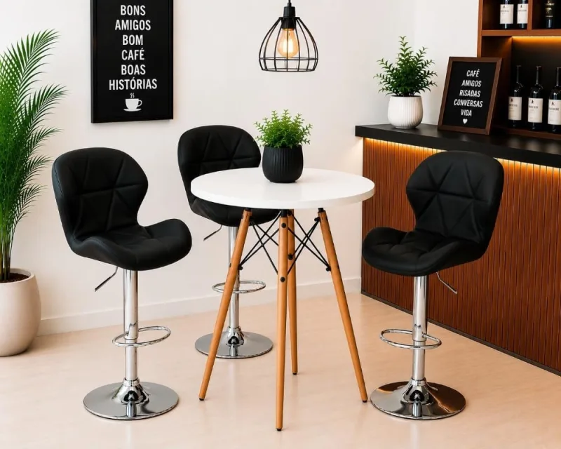 Conjunto Mesa Bistrô Bar Redonda 60cm Branca + 3 Banquetas Slim - Decoreshop