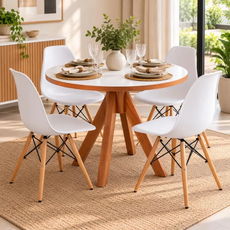 Kit Mesa  Jantar  Dallas Redonda 90cm  com 4 Cadeiras Eiffel - Decoreshop - Móveis