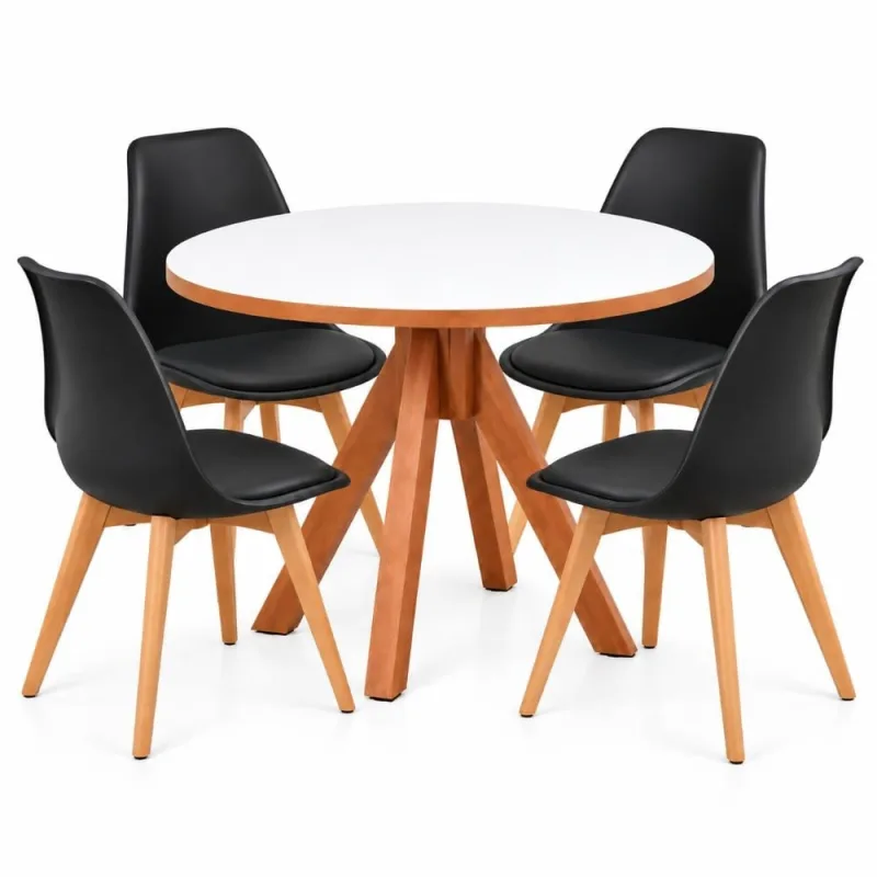 Conjunto Mesa Dallas Redonda 90 cm Branca + 4 Cadeiras Leda Pretas - Decoreshop