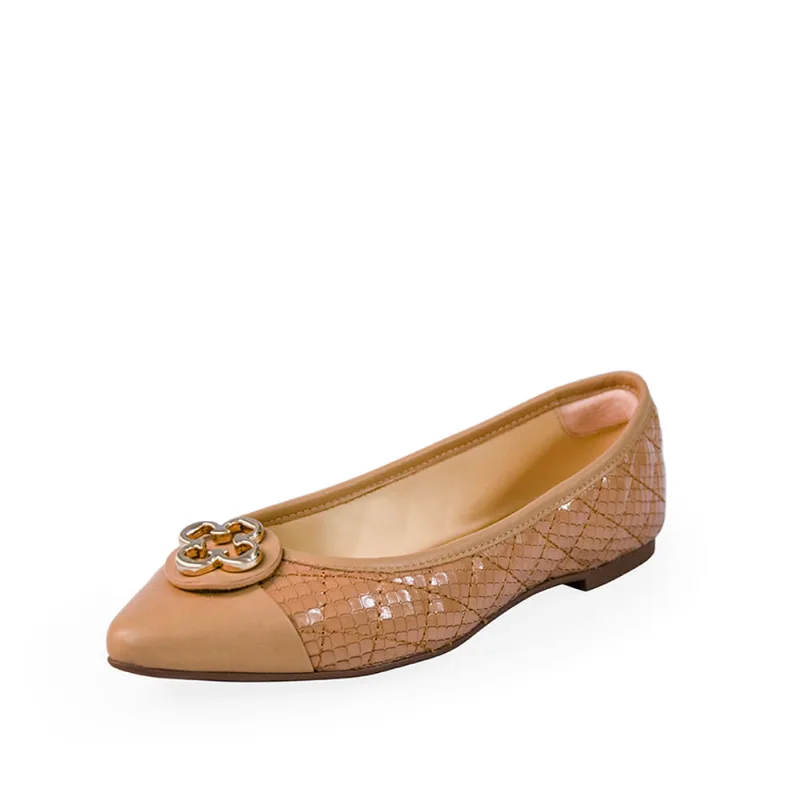 Sapatilha Catherine Couro Pitone Bege Naturale 35