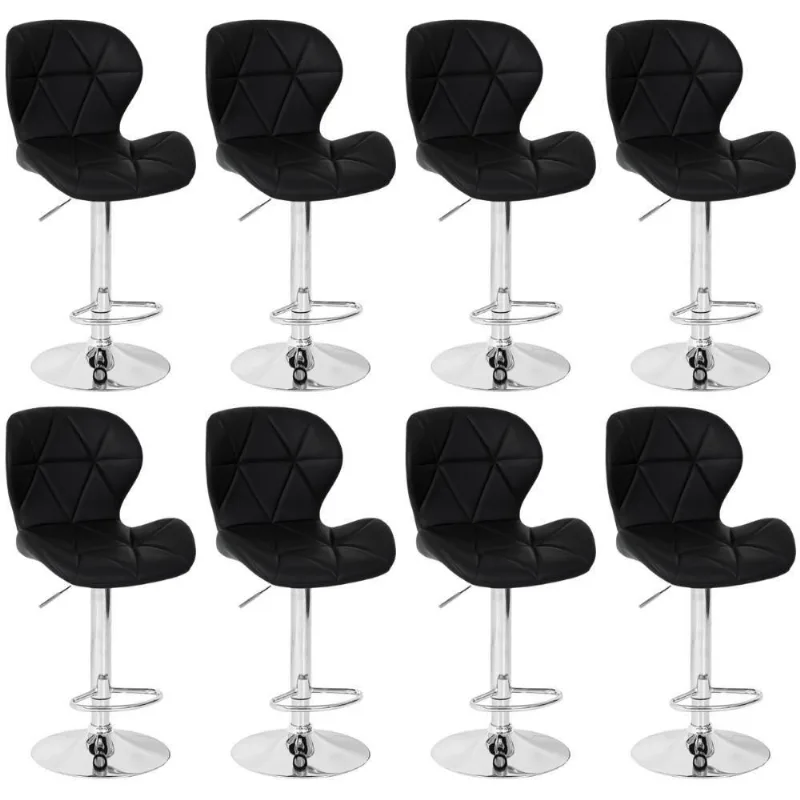 Kit 08 Banquetas Slim Estofada Giratória Com Regulagem De Altura - Preto