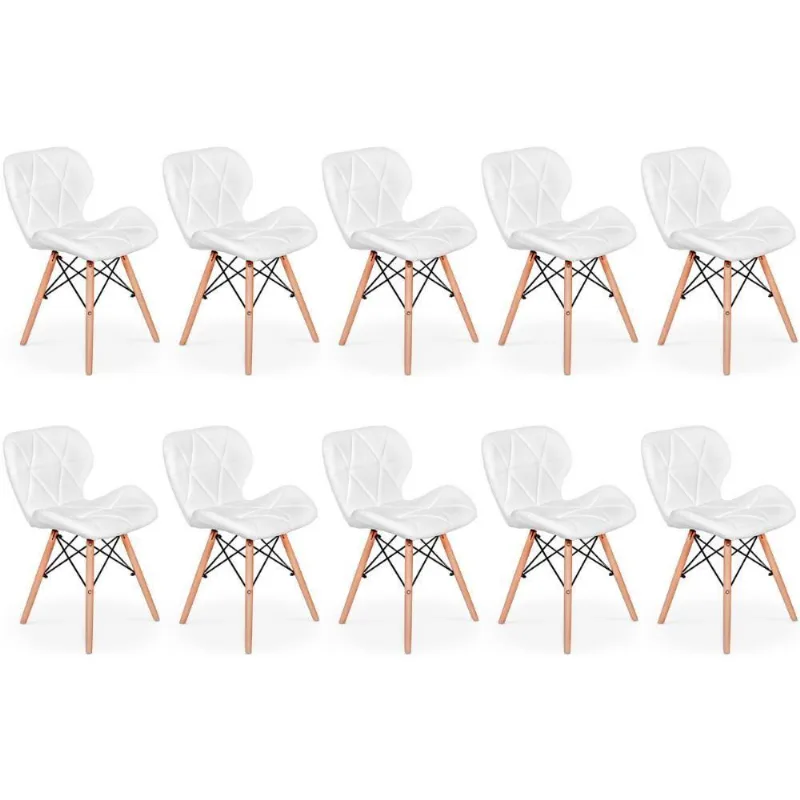 Kit 10 Cadeiras De Jantar Charles Eames Slim Wood Estofada - Branco