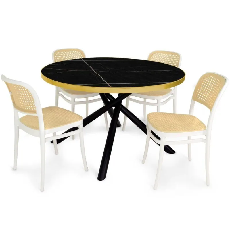 Conjunto de Jantar Solaris com 4 Cadeiras Roma Tampo de Vidro Preto e Branco 120cm Magazine Decor - OUTRAS