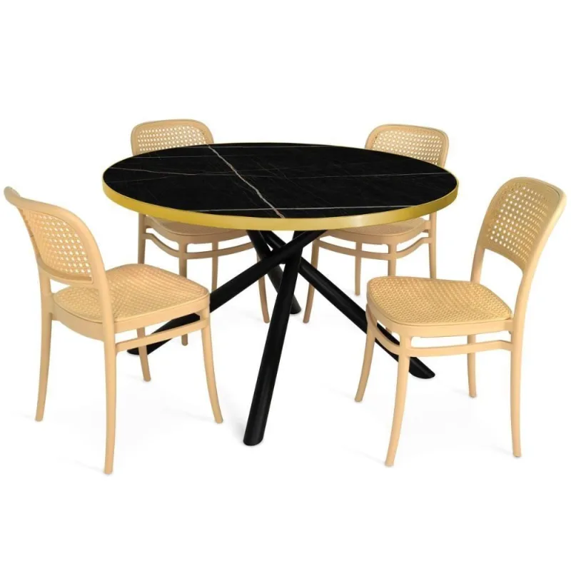 Conjunto de Jantar Solaris com 4 Cadeiras Roma Tampo de Vidro Preto Nude 120cm Magazine Decor - OUTRAS