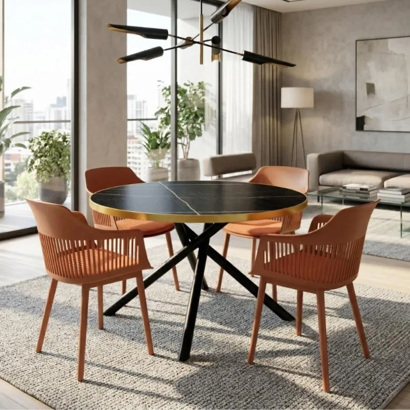 Conjunto Mesa de Jantar Solaris 4 Lugares Vidro Marrom 120cm Magazine Decor - OUTRAS - Agro