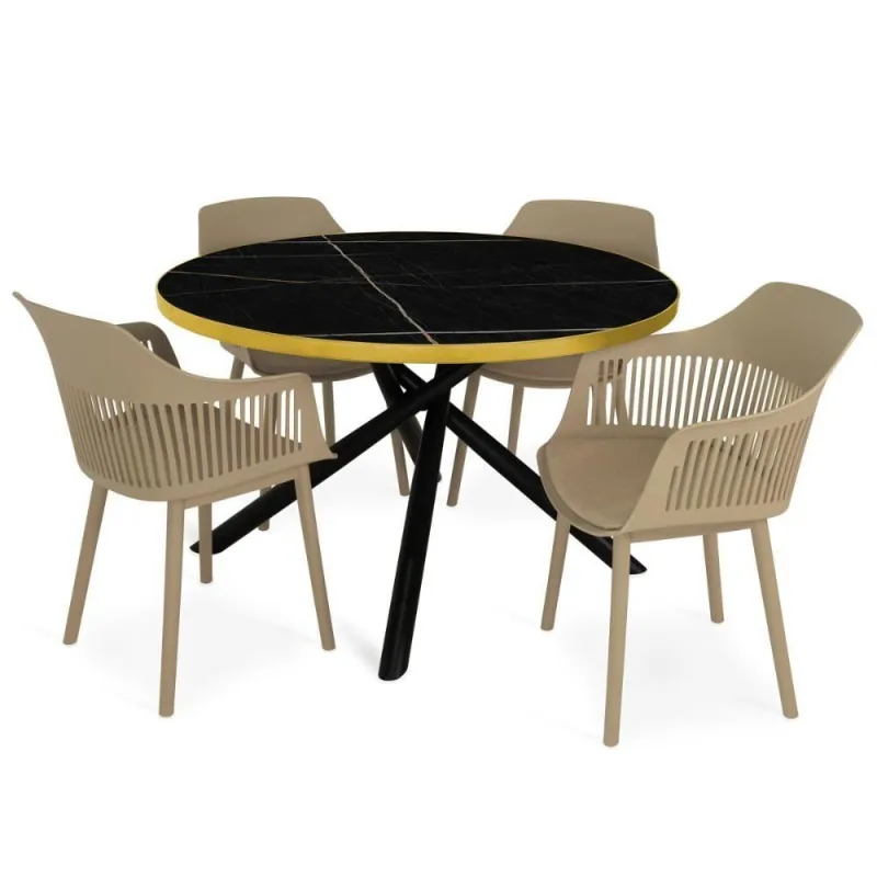 Conjunto de Jantar Solaris 4 Lugares Tampo de Vidro Marmorizado Preto 120cm Magazine Decor - OUTRAS