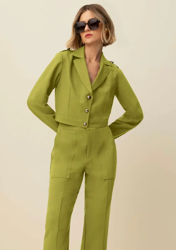 Jaqueta Morena Rosa Cropped Detalhe Botões Verde Claro - Morena Rosa - Outlet