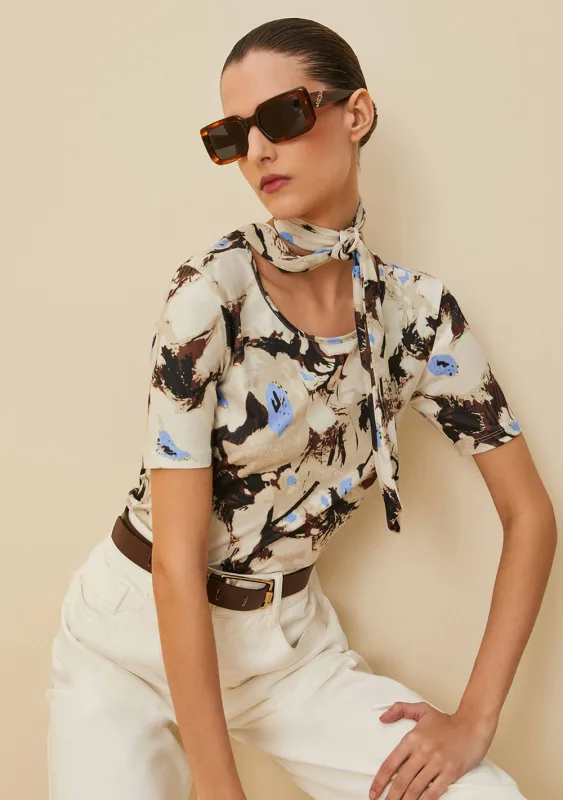 T-Shirt Morena Rosa Decote Redondo Estampada Azul - Morena Rosa - Outlet