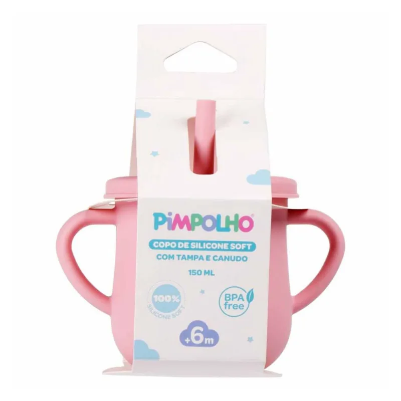 Copo De Silicone Soft Pimpolho C/Canudo 150ml Rosa 0438-01 - pimpolho